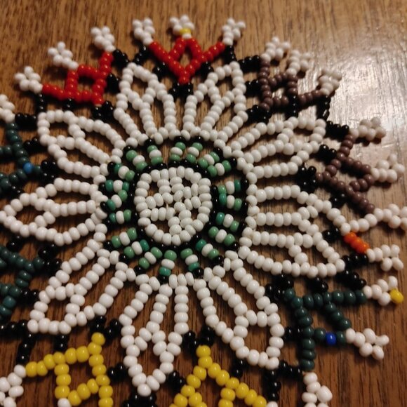 VINTAGE HAND BEADED COASTER LOT OF 4 Mismatched Set Beaded Circles Sew On - Picture 2 of 6